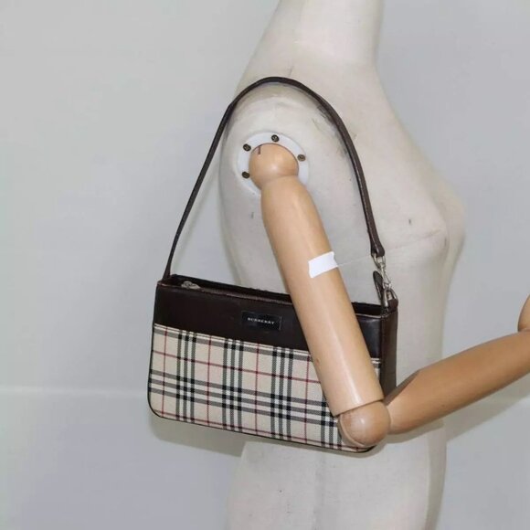 BURBERRY Nova Check Shoulder Bag Canvas Beige Authentic - Picture 1 of 16